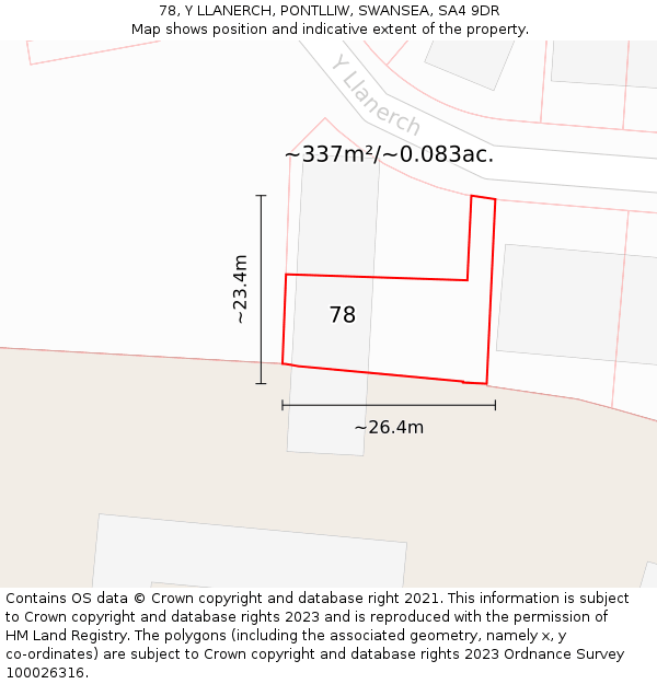 78, Y LLANERCH, PONTLLIW, SWANSEA, SA4 9DR: Plot and title map