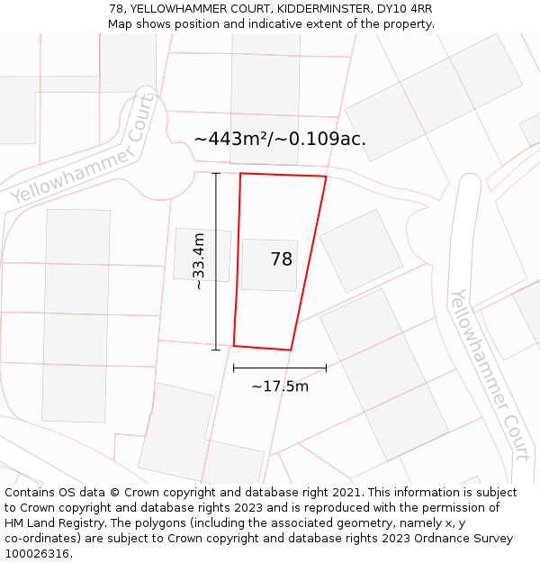 78, YELLOWHAMMER COURT, KIDDERMINSTER, DY10 4RR: Plot and title map