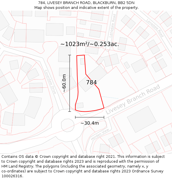 784, LIVESEY BRANCH ROAD, BLACKBURN, BB2 5DN: Plot and title map