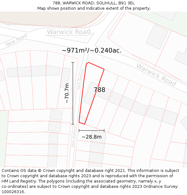 788, WARWICK ROAD, SOLIHULL, B91 3EL: Plot and title map