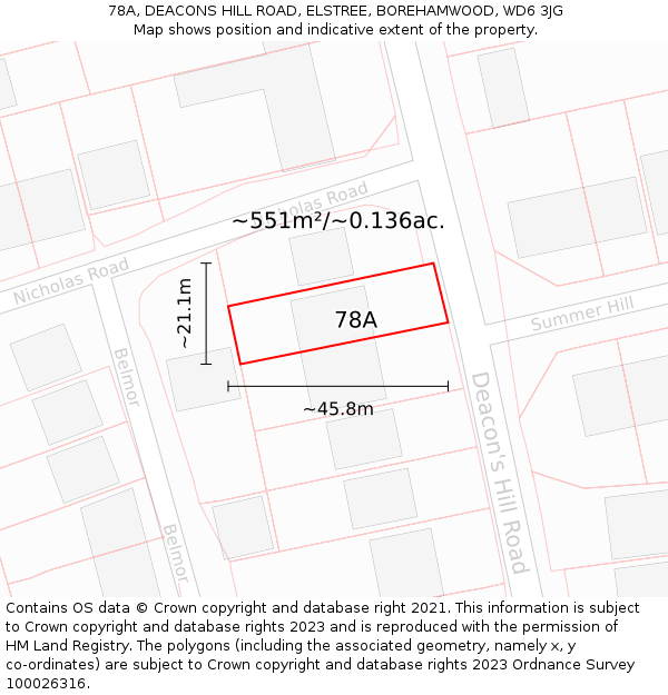 78A, DEACONS HILL ROAD, ELSTREE, BOREHAMWOOD, WD6 3JG: Plot and title map