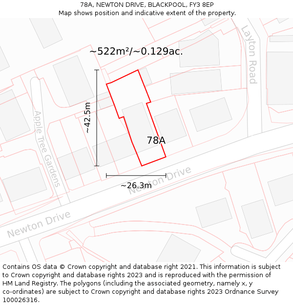 78A, NEWTON DRIVE, BLACKPOOL, FY3 8EP: Plot and title map