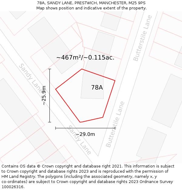 78A, SANDY LANE, PRESTWICH, MANCHESTER, M25 9PS: Plot and title map