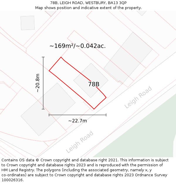 78B, LEIGH ROAD, WESTBURY, BA13 3QP: Plot and title map