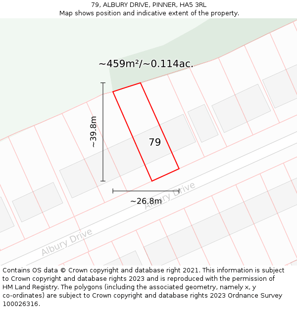 79, ALBURY DRIVE, PINNER, HA5 3RL: Plot and title map