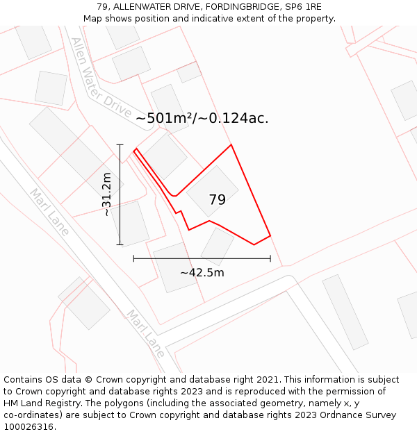 79, ALLENWATER DRIVE, FORDINGBRIDGE, SP6 1RE: Plot and title map