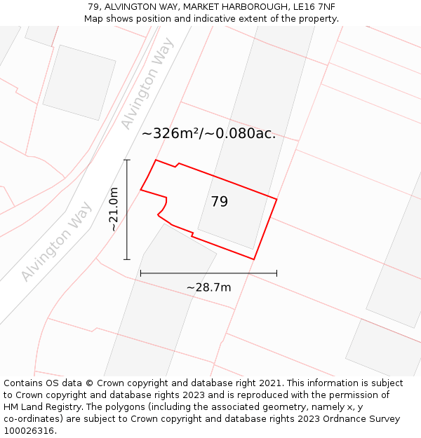 79, ALVINGTON WAY, MARKET HARBOROUGH, LE16 7NF: Plot and title map