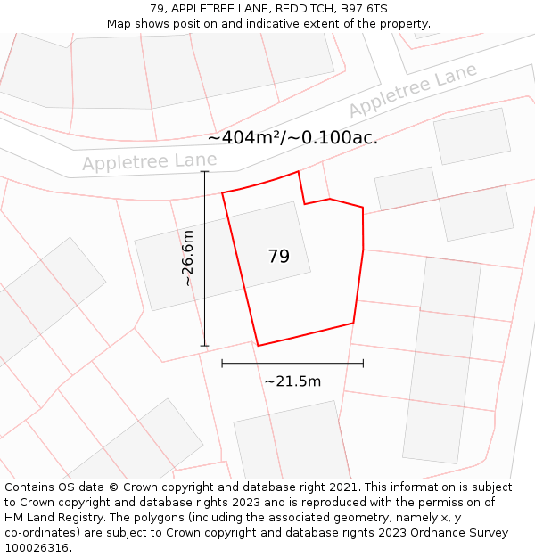 79, APPLETREE LANE, REDDITCH, B97 6TS: Plot and title map