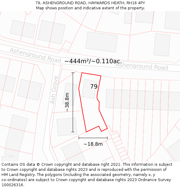 79, ASHENGROUND ROAD, HAYWARDS HEATH, RH16 4PY: Plot and title map