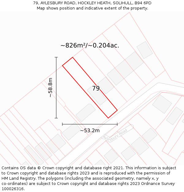 79, AYLESBURY ROAD, HOCKLEY HEATH, SOLIHULL, B94 6PD: Plot and title map