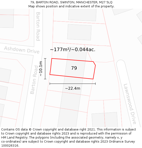 79, BARTON ROAD, SWINTON, MANCHESTER, M27 5LQ: Plot and title map