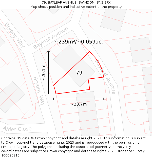 79, BAYLEAF AVENUE, SWINDON, SN2 2RX: Plot and title map