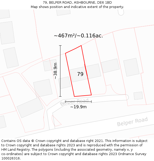 79, BELPER ROAD, ASHBOURNE, DE6 1BD: Plot and title map