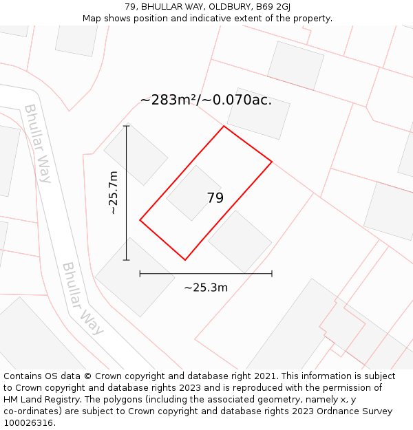 79, BHULLAR WAY, OLDBURY, B69 2GJ: Plot and title map