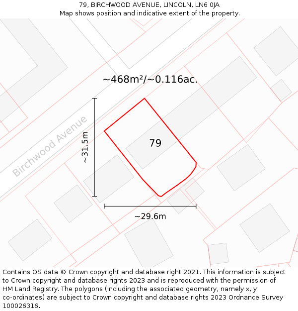 79, BIRCHWOOD AVENUE, LINCOLN, LN6 0JA: Plot and title map