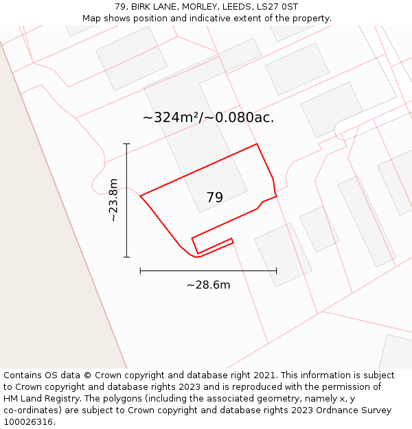 79, BIRK LANE, MORLEY, LEEDS, LS27 0ST: Plot and title map