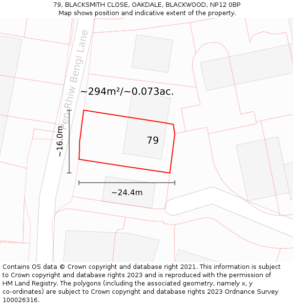 79, BLACKSMITH CLOSE, OAKDALE, BLACKWOOD, NP12 0BP: Plot and title map