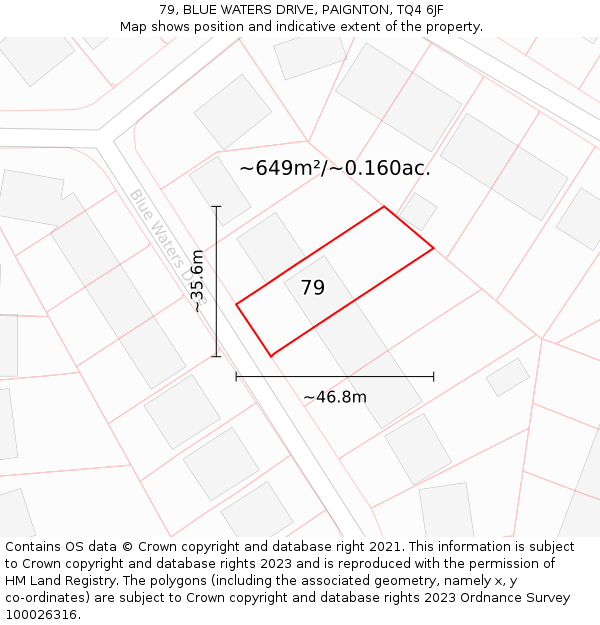 79, BLUE WATERS DRIVE, PAIGNTON, TQ4 6JF: Plot and title map