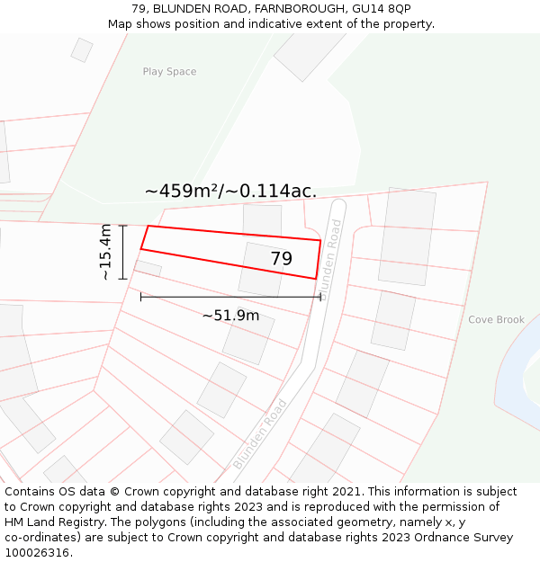 79, BLUNDEN ROAD, FARNBOROUGH, GU14 8QP: Plot and title map