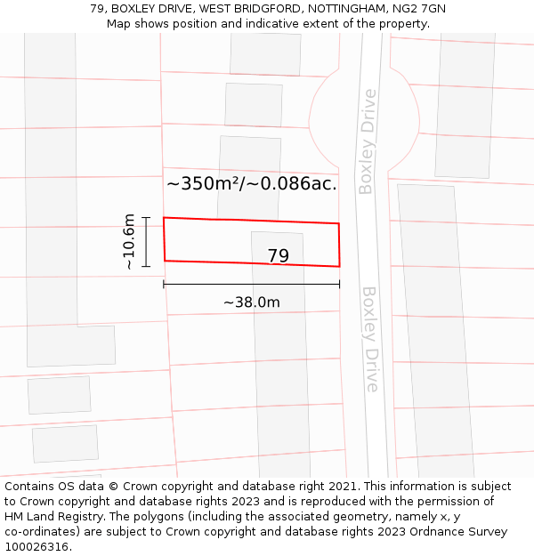 79, BOXLEY DRIVE, WEST BRIDGFORD, NOTTINGHAM, NG2 7GN: Plot and title map