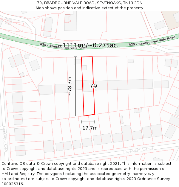79, BRADBOURNE VALE ROAD, SEVENOAKS, TN13 3DN: Plot and title map