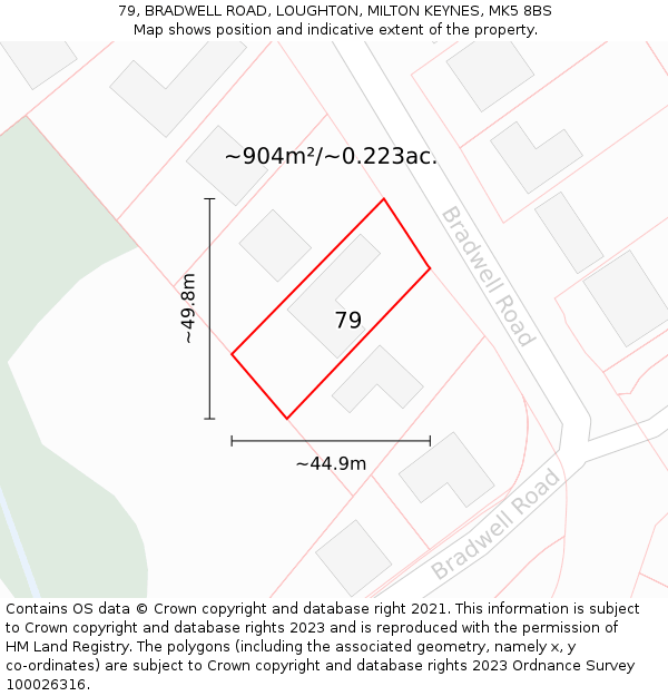 79, BRADWELL ROAD, LOUGHTON, MILTON KEYNES, MK5 8BS: Plot and title map