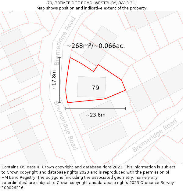 79, BREMERIDGE ROAD, WESTBURY, BA13 3UJ: Plot and title map