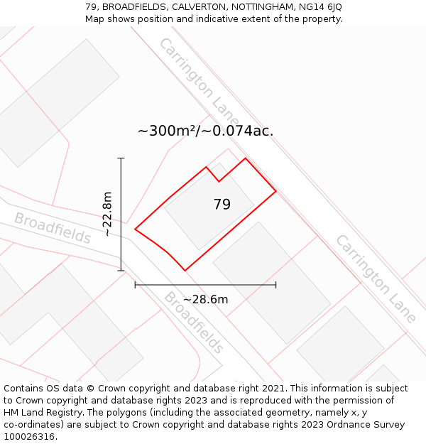 79, BROADFIELDS, CALVERTON, NOTTINGHAM, NG14 6JQ: Plot and title map