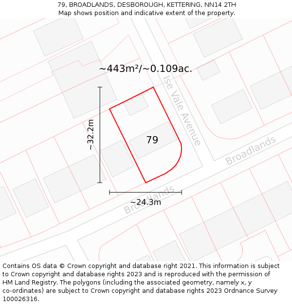 79, BROADLANDS, DESBOROUGH, KETTERING, NN14 2TH: Plot and title map