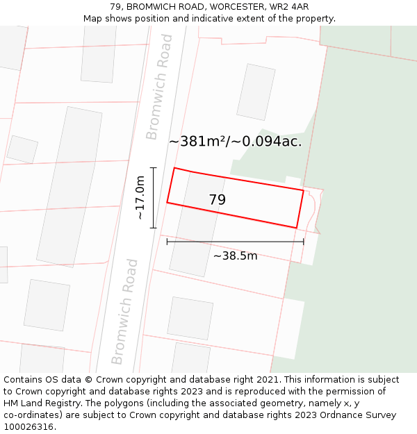 79, BROMWICH ROAD, WORCESTER, WR2 4AR: Plot and title map