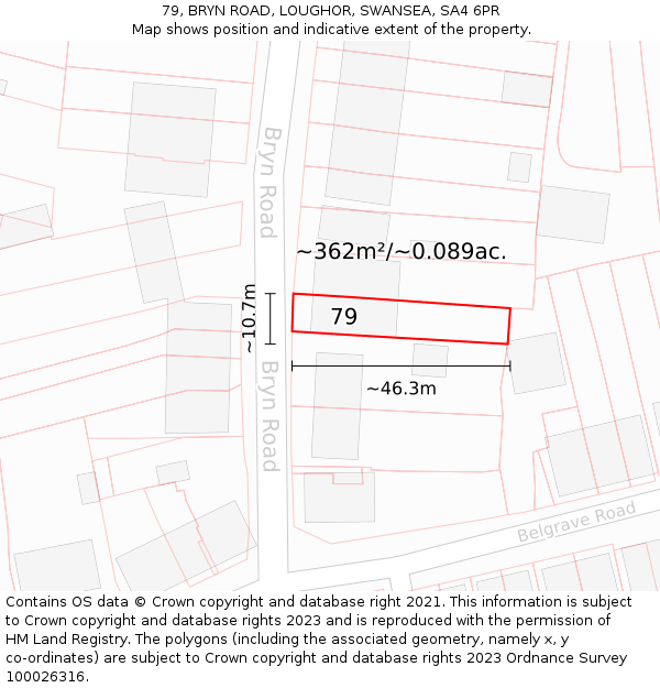 79, BRYN ROAD, LOUGHOR, SWANSEA, SA4 6PR: Plot and title map