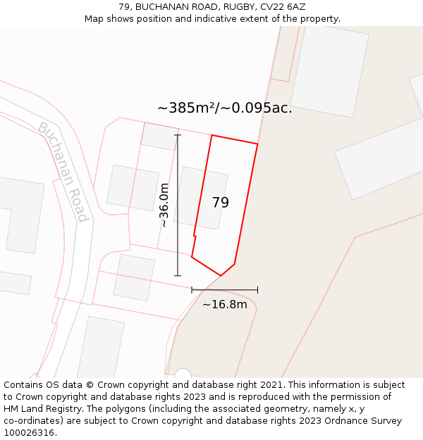 79, BUCHANAN ROAD, RUGBY, CV22 6AZ: Plot and title map