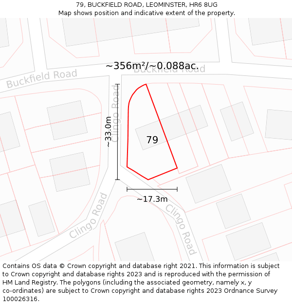 79, BUCKFIELD ROAD, LEOMINSTER, HR6 8UG: Plot and title map