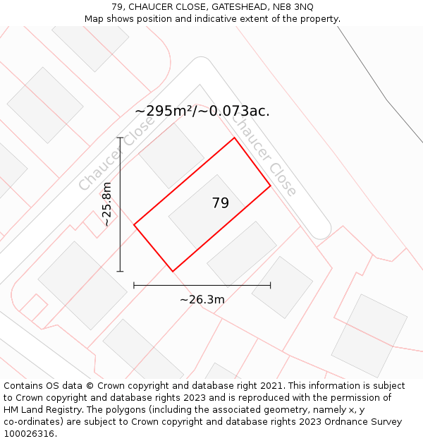 79, CHAUCER CLOSE, GATESHEAD, NE8 3NQ: Plot and title map