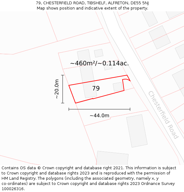 79, CHESTERFIELD ROAD, TIBSHELF, ALFRETON, DE55 5NJ: Plot and title map