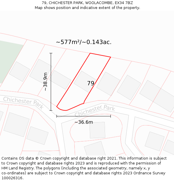 79, CHICHESTER PARK, WOOLACOMBE, EX34 7BZ: Plot and title map