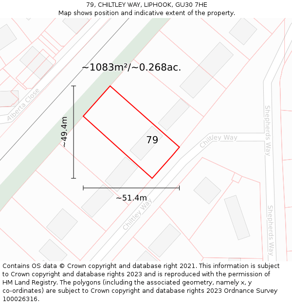 79, CHILTLEY WAY, LIPHOOK, GU30 7HE: Plot and title map