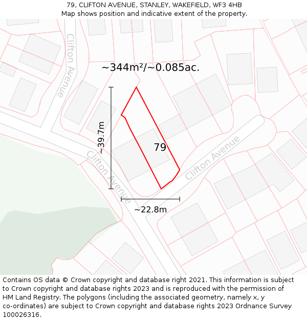 79, CLIFTON AVENUE, STANLEY, WAKEFIELD, WF3 4HB: Plot and title map