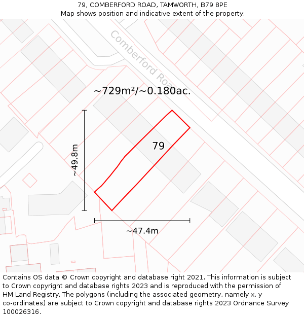 79, COMBERFORD ROAD, TAMWORTH, B79 8PE: Plot and title map