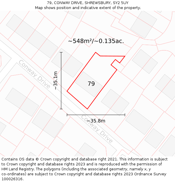 79, CONWAY DRIVE, SHREWSBURY, SY2 5UY: Plot and title map