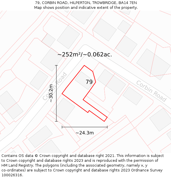 79, CORBIN ROAD, HILPERTON, TROWBRIDGE, BA14 7EN: Plot and title map