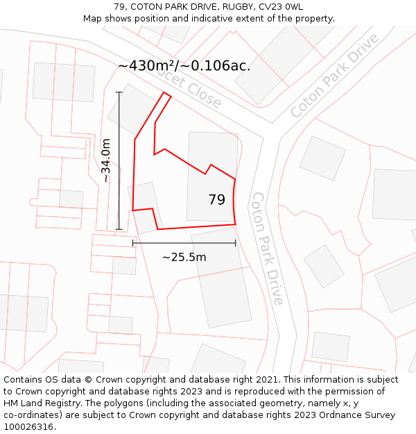 79, COTON PARK DRIVE, RUGBY, CV23 0WL: Plot and title map