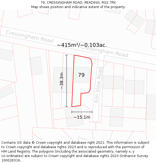 79, CRESSINGHAM ROAD, READING, RG2 7RX: Plot and title map