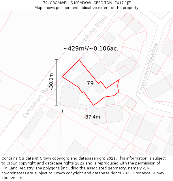 79, CROMWELLS MEADOW, CREDITON, EX17 1JZ: Plot and title map