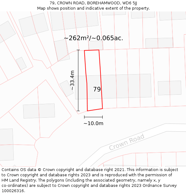 79, CROWN ROAD, BOREHAMWOOD, WD6 5JJ: Plot and title map