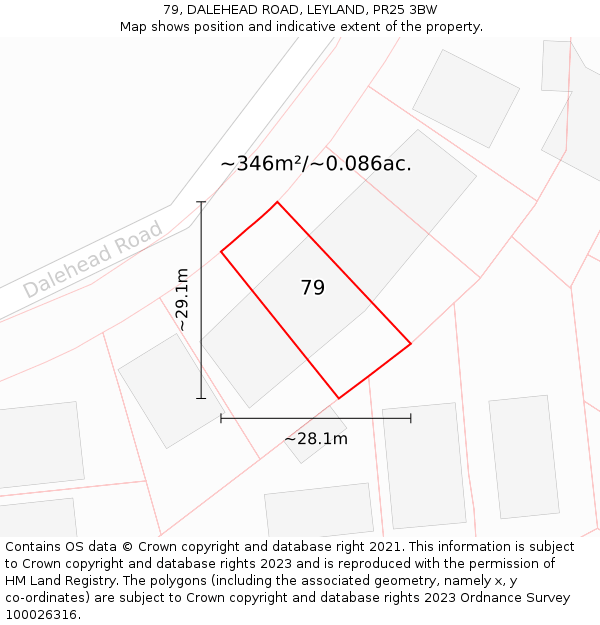 79, DALEHEAD ROAD, LEYLAND, PR25 3BW: Plot and title map