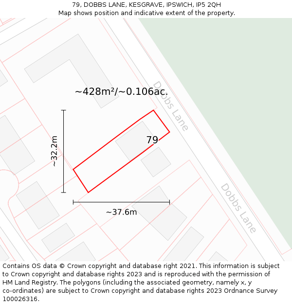 79, DOBBS LANE, KESGRAVE, IPSWICH, IP5 2QH: Plot and title map