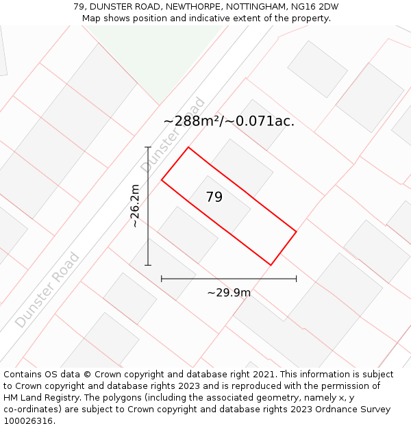 79, DUNSTER ROAD, NEWTHORPE, NOTTINGHAM, NG16 2DW: Plot and title map