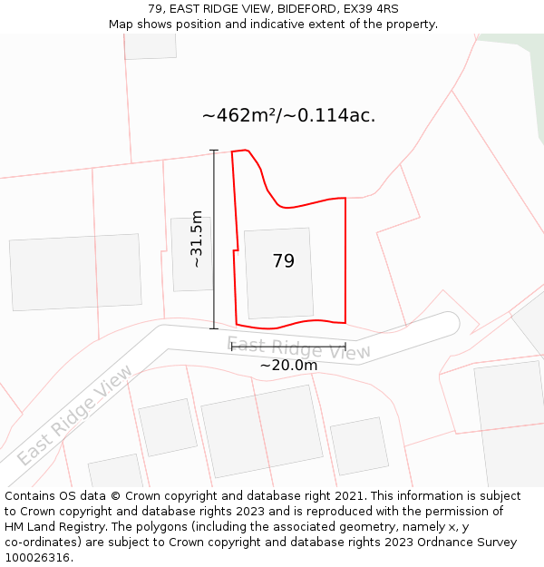 79, EAST RIDGE VIEW, BIDEFORD, EX39 4RS: Plot and title map