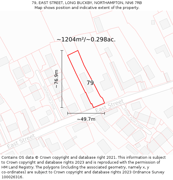 79, EAST STREET, LONG BUCKBY, NORTHAMPTON, NN6 7RB: Plot and title map